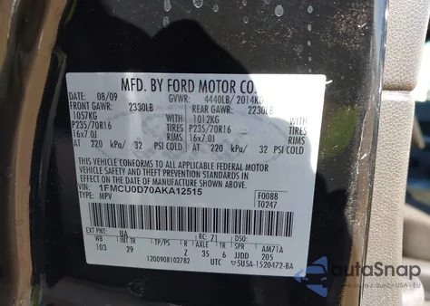 2010 Ford Escape Xlt z USA, uszkodzony, nr VIN 1FMCU0D70AKA12515
